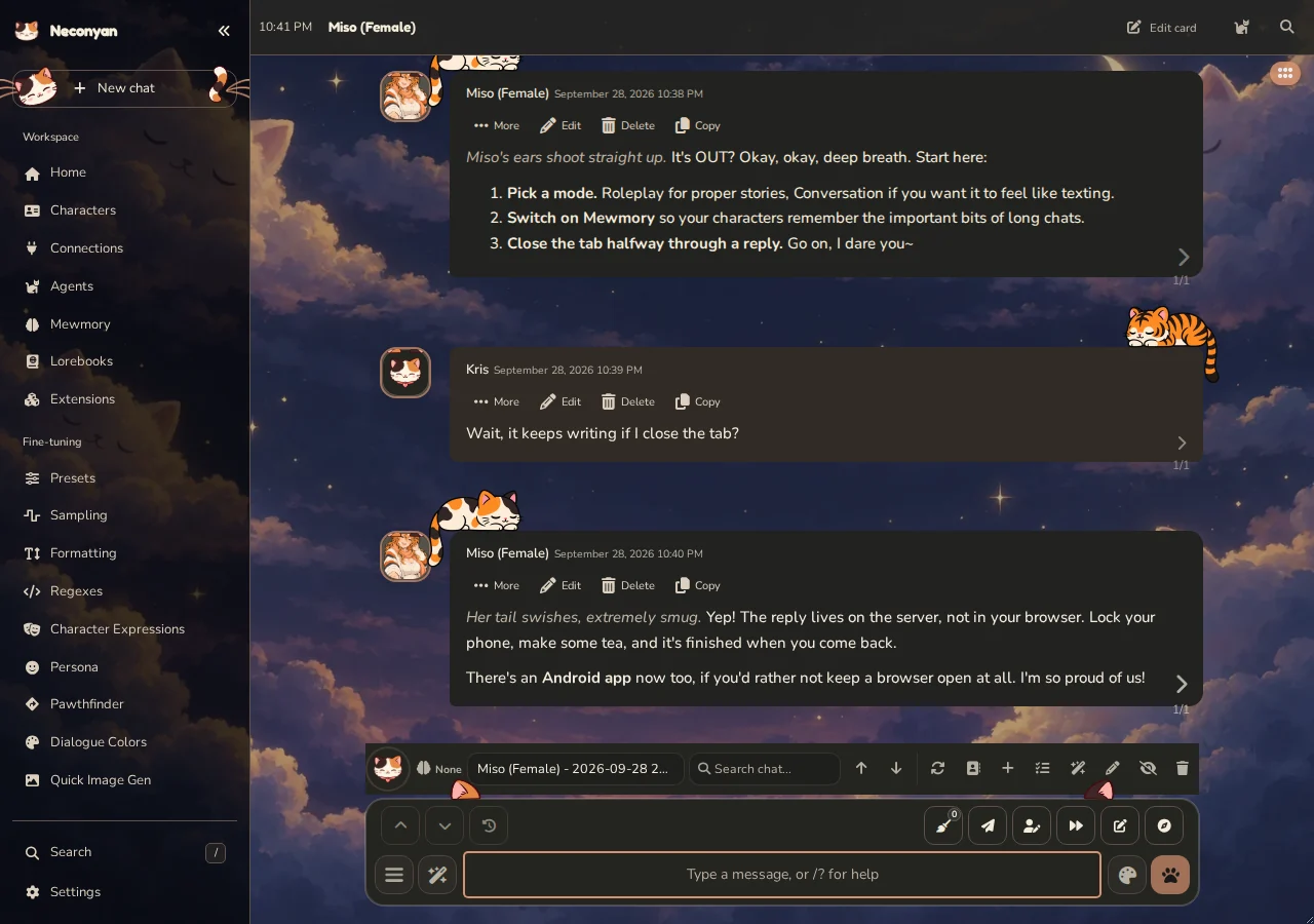 A Roleplay chat with Miso on a desktop