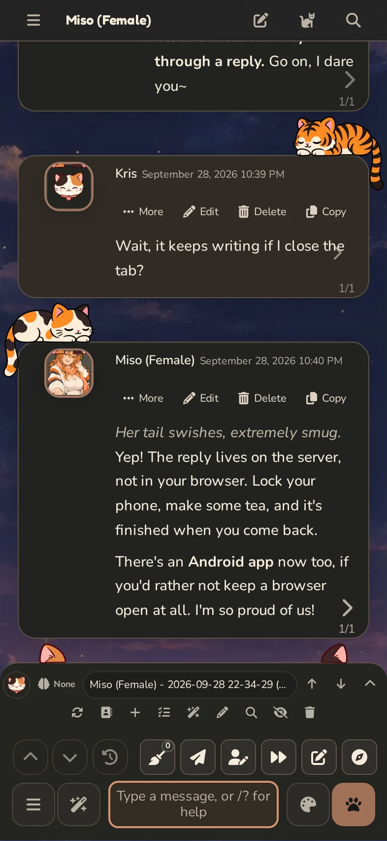 A Roleplay chat with Miso on a phone