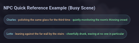 NPC Quick Reference Example (Busy Scene)