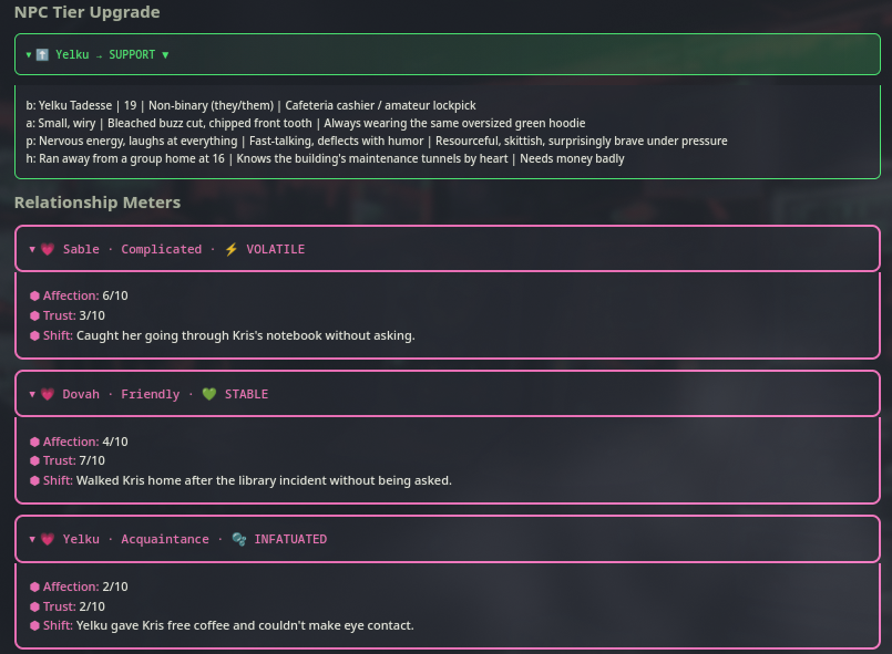 Tier Upgrade & Relationship Meters